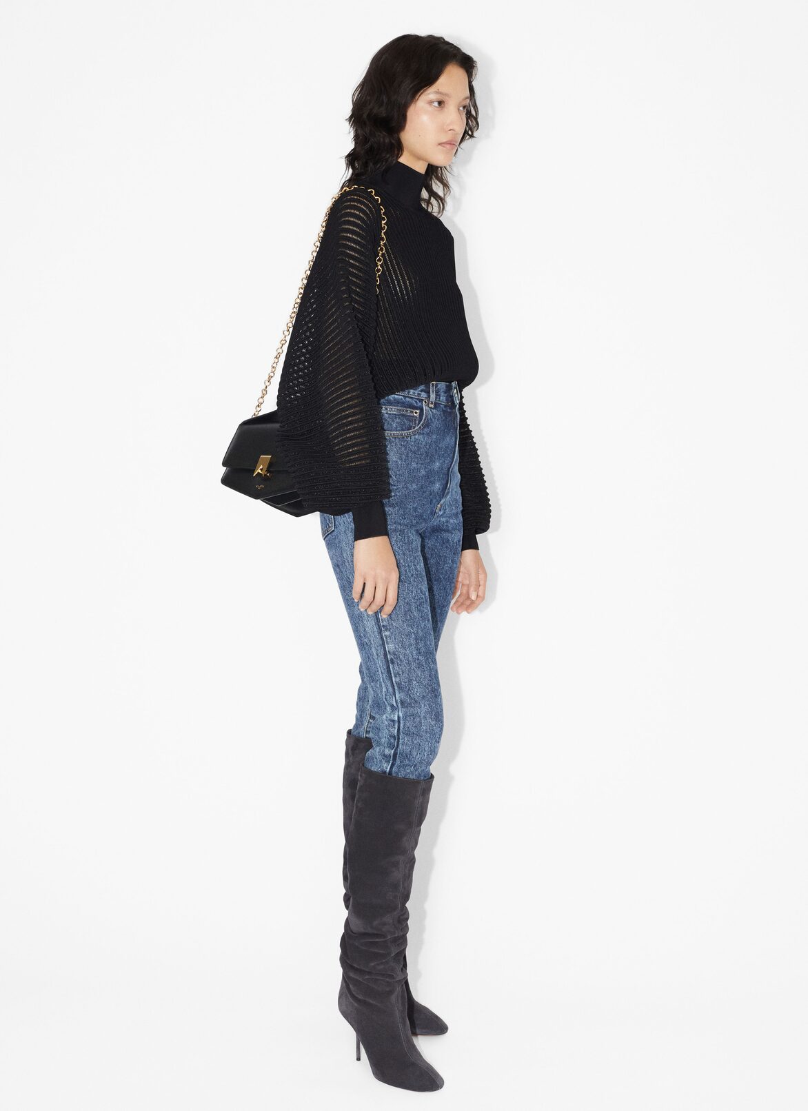 Ribbed lurex jumper  ALAÏA BLACK RIBBED LUREX JUMPER